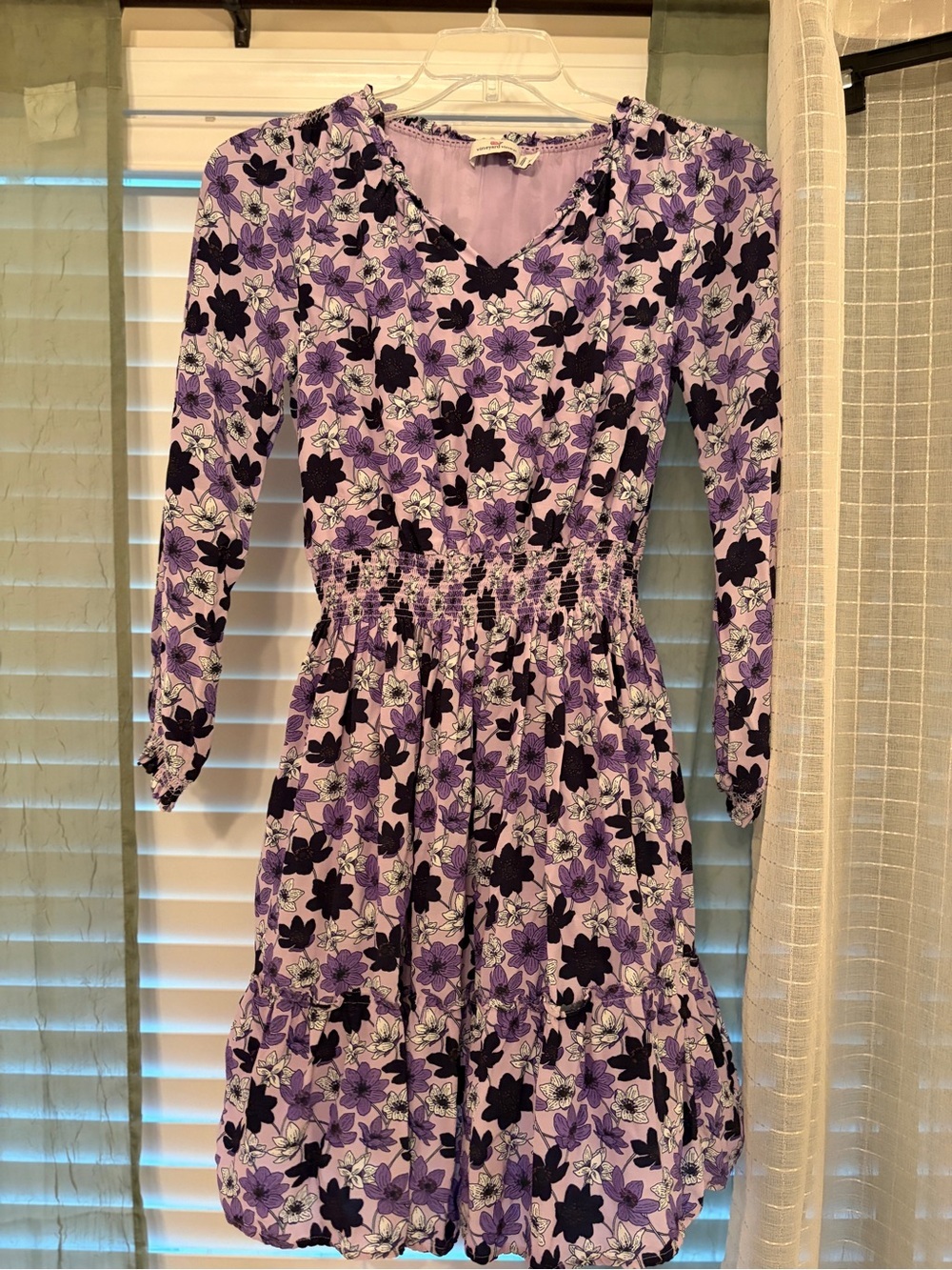 Vineyard Vines Lavender Floral Long Sleeve Smocked Dress- Girls
